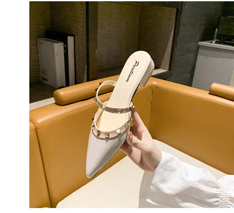 2025 Fashion Rivet Slippers for Women – Stylish Outdoor Low-Heel Casual Footwear