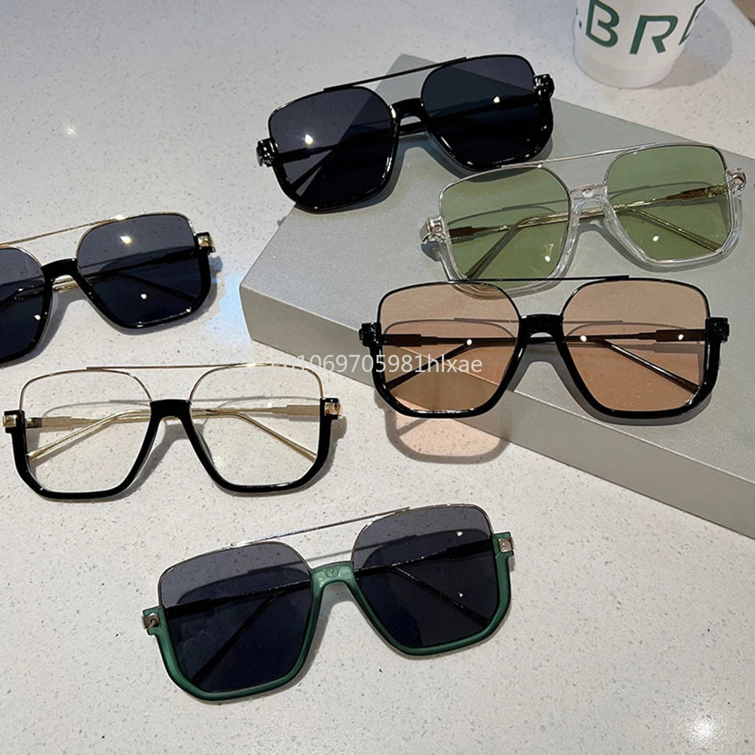 Vintage Big Square Sunglasses – Unisex Half-Metal Frame UV400 Fashion Shades