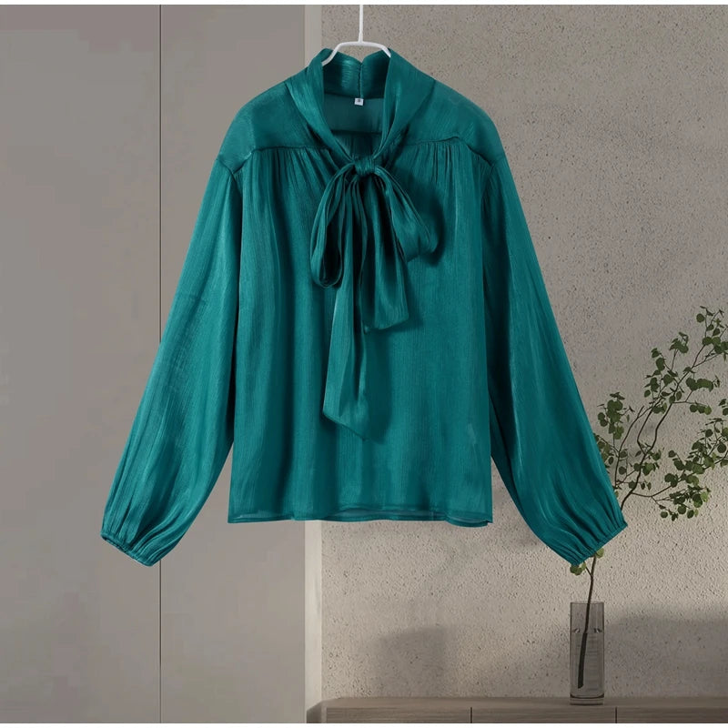Women's Elegant Two-Piece Outfit – Lace-Up Blouse & Flowy Pleated Skirt