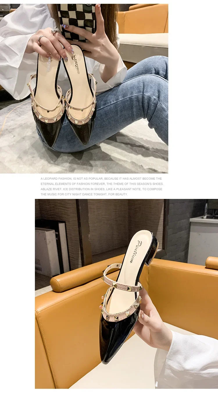 2025 Fashion Rivet Slippers for Women – Stylish Outdoor Low-Heel Casual Footwear