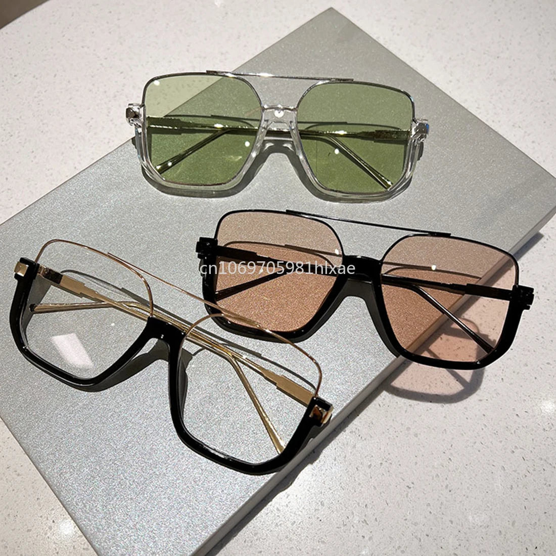 Vintage Big Square Sunglasses – Unisex Half-Metal Frame UV400 Fashion Shades