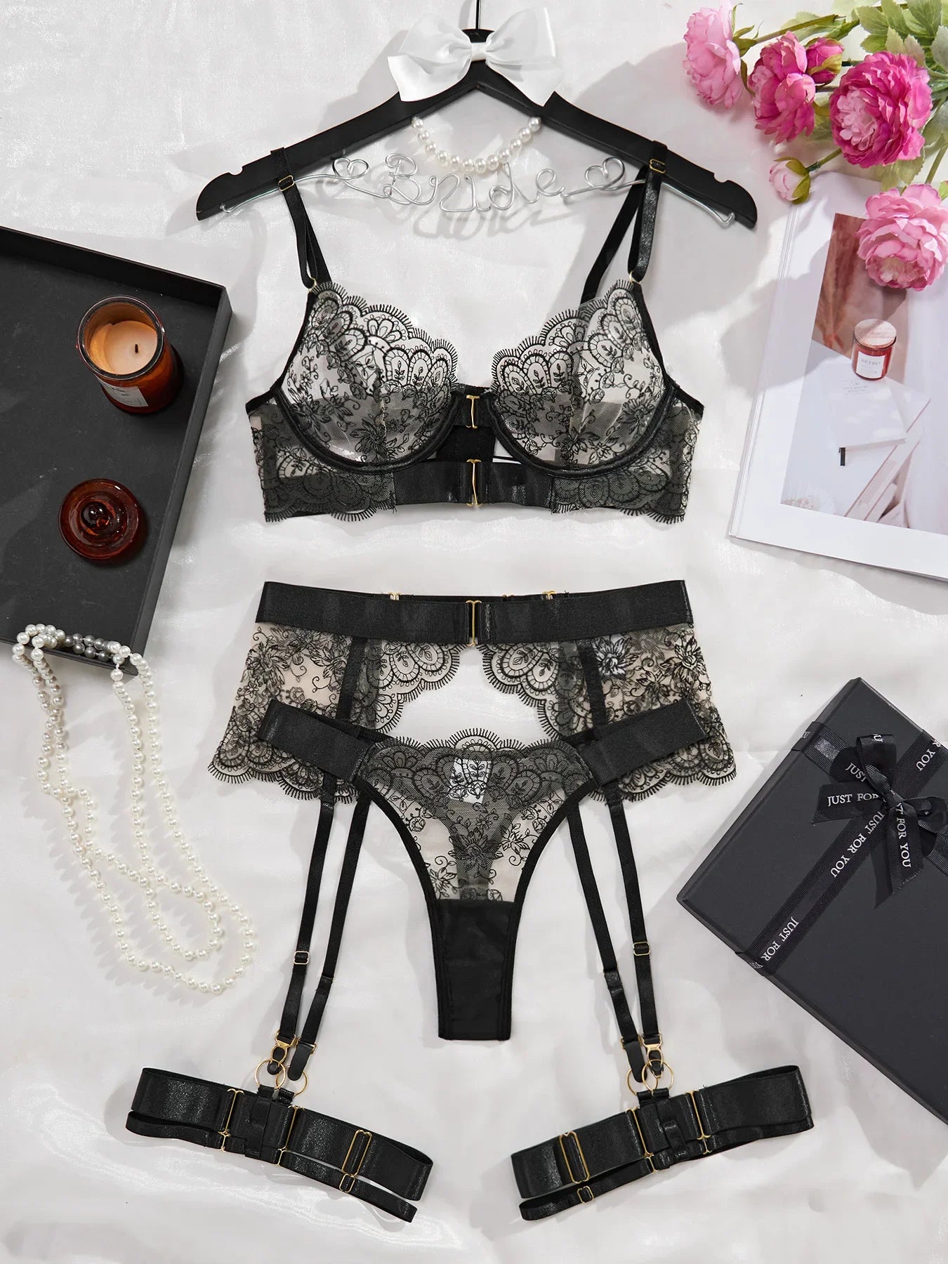 Romantic Transparent Lingerie Set – Toucheart Bra & G-String Underwear for Women