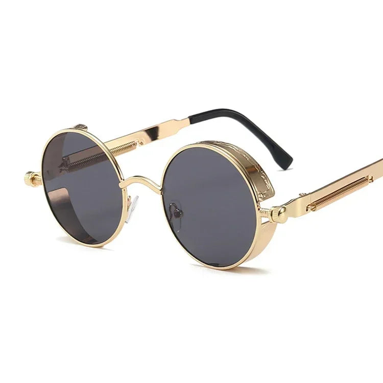 Vintage Steampunk Round Sunglasses – Unisex Metal Frame UV400 Designer-Inspired Retro Shades