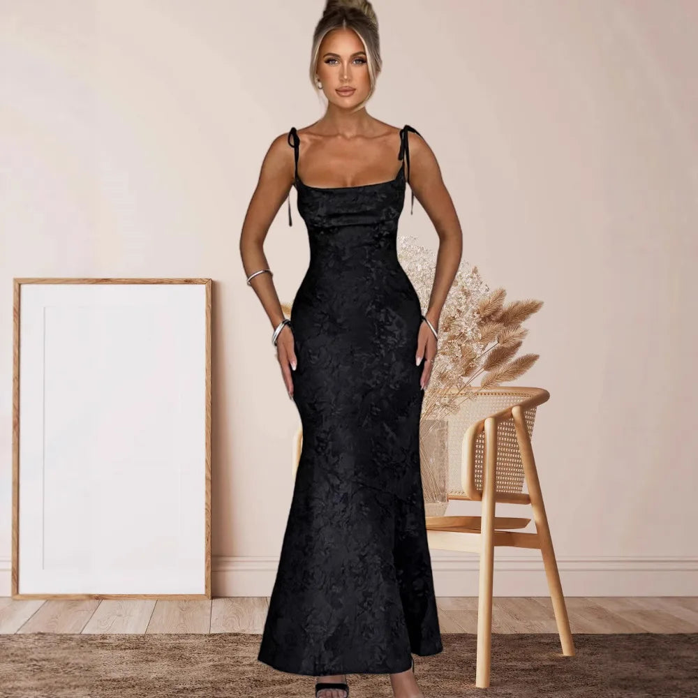 Elegant Bodycon Party Dress – White Jacquard Backless Maxi Dress by NIDANSSI