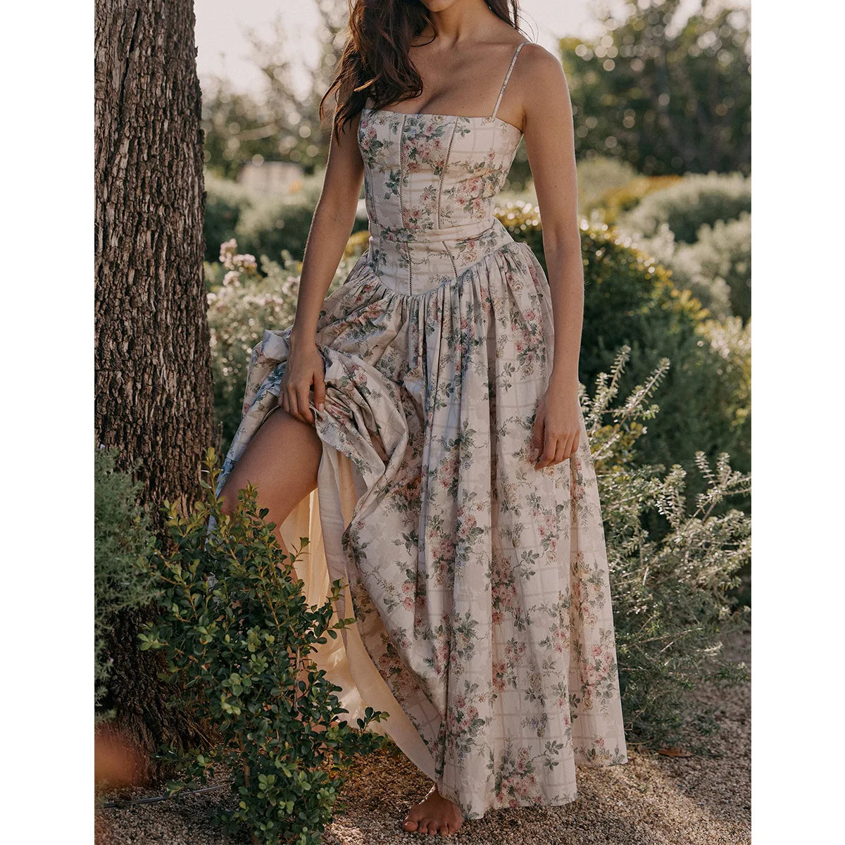 Floral Elegance – Mingmingxi Spaghetti Strap Maxi Party Dress for Summer