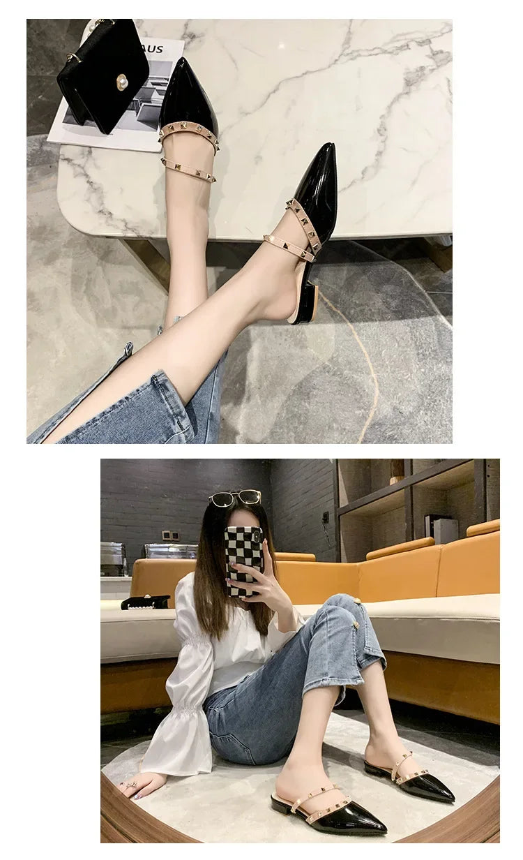 2025 Fashion Rivet Slippers for Women – Stylish Outdoor Low-Heel Casual Footwear