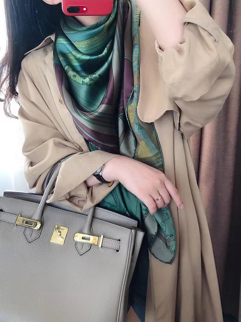 Luxury Green Pure Silk Scarf – BYSIFA Spring/Fall Mulberry Hijab Wrap