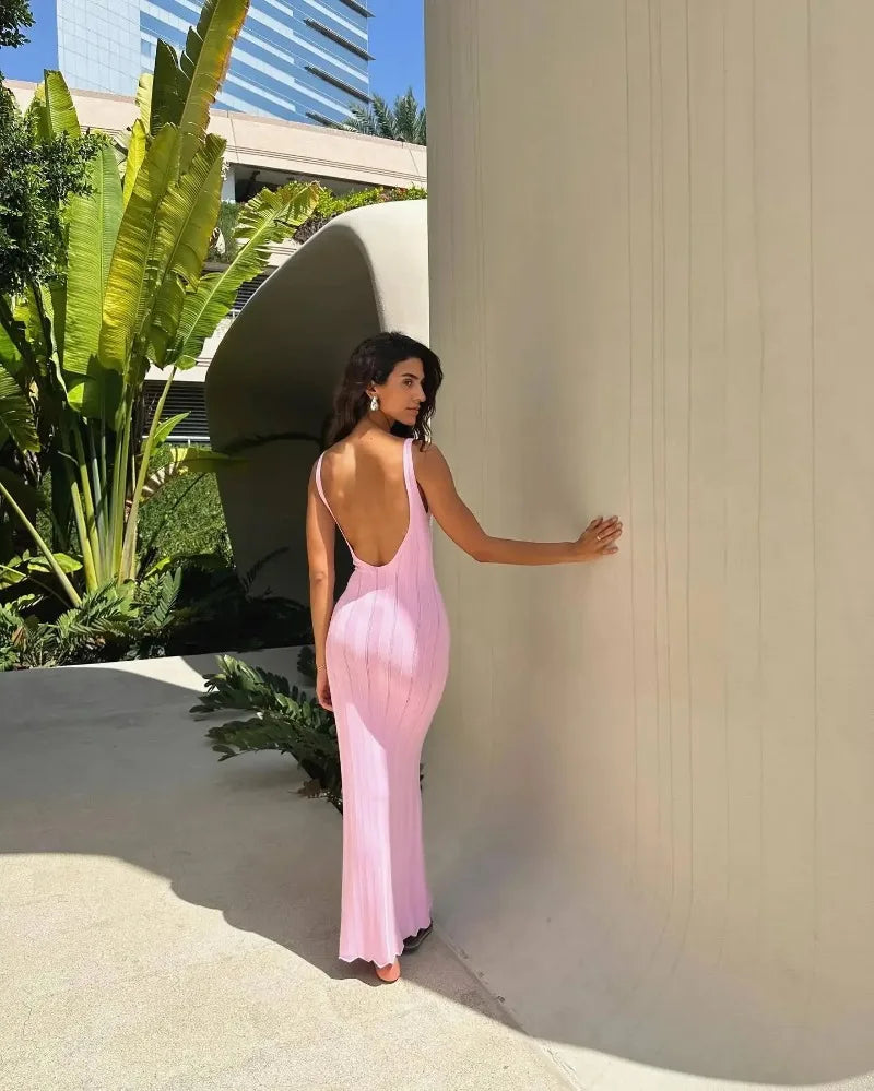 Effortless Glam: Knit Suspender Maxi Dress for Summer