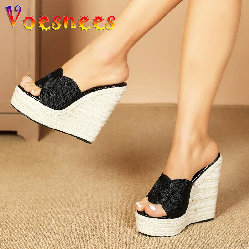 High Platform Straw Wedge Heels – Hot Summer Sandals for Women