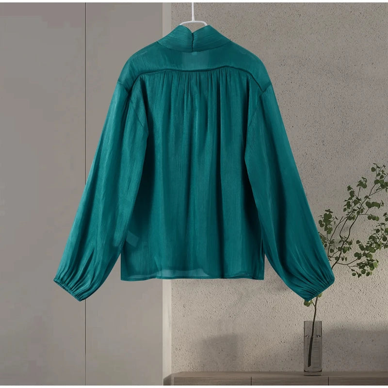 Women's Elegant Two-Piece Outfit – Lace-Up Blouse & Flowy Pleated Skirt