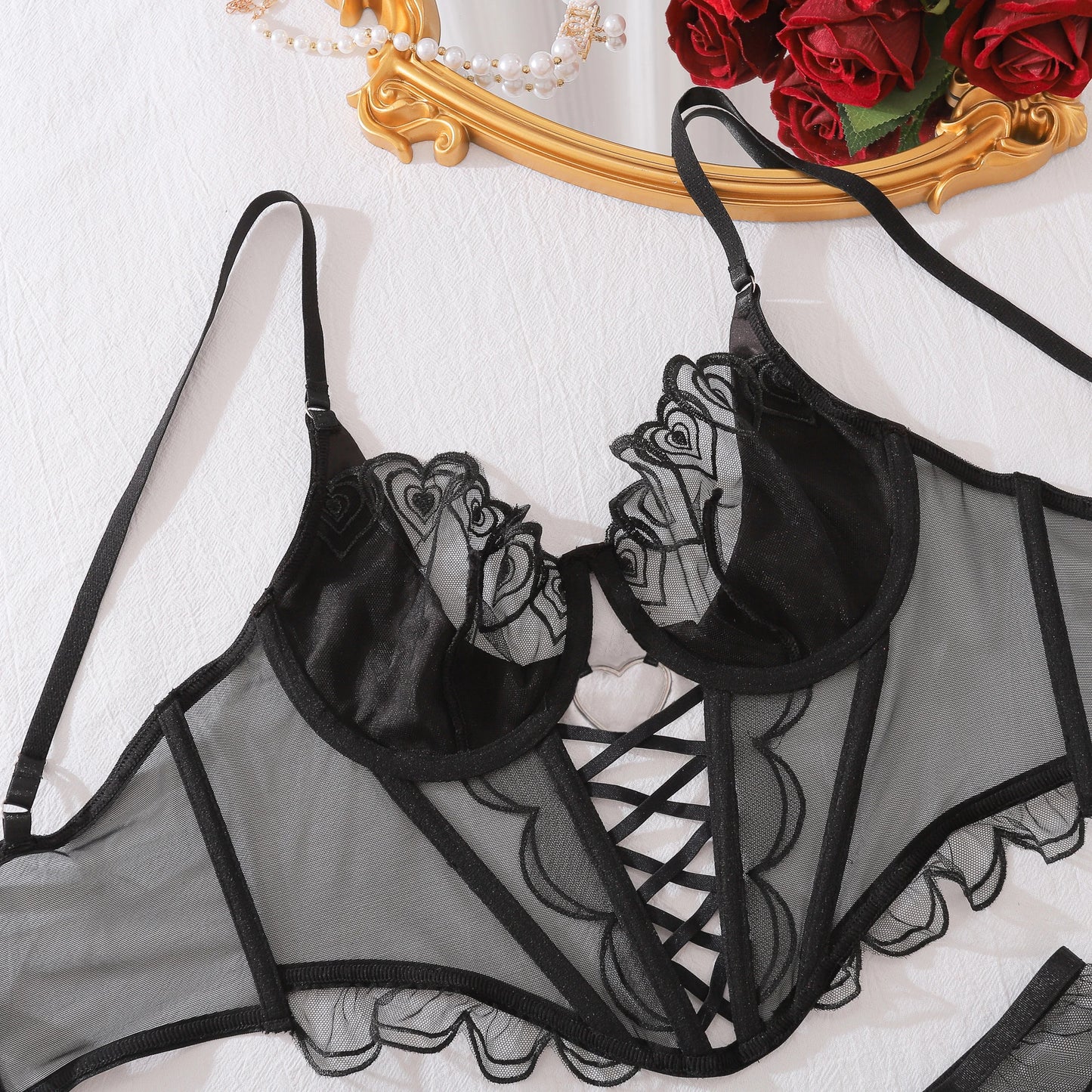 Elegant Erotic Mesh Lingerie – 2-Piece Bra & Pant Set for Women