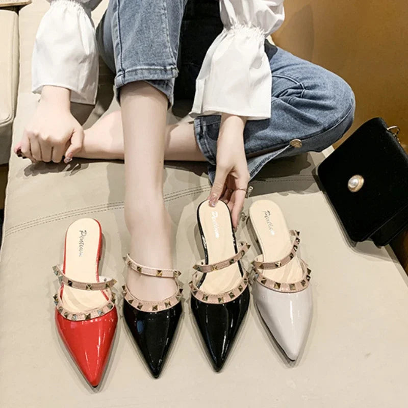 2025 Fashion Rivet Slippers for Women – Stylish Outdoor Low-Heel Casual Footwear