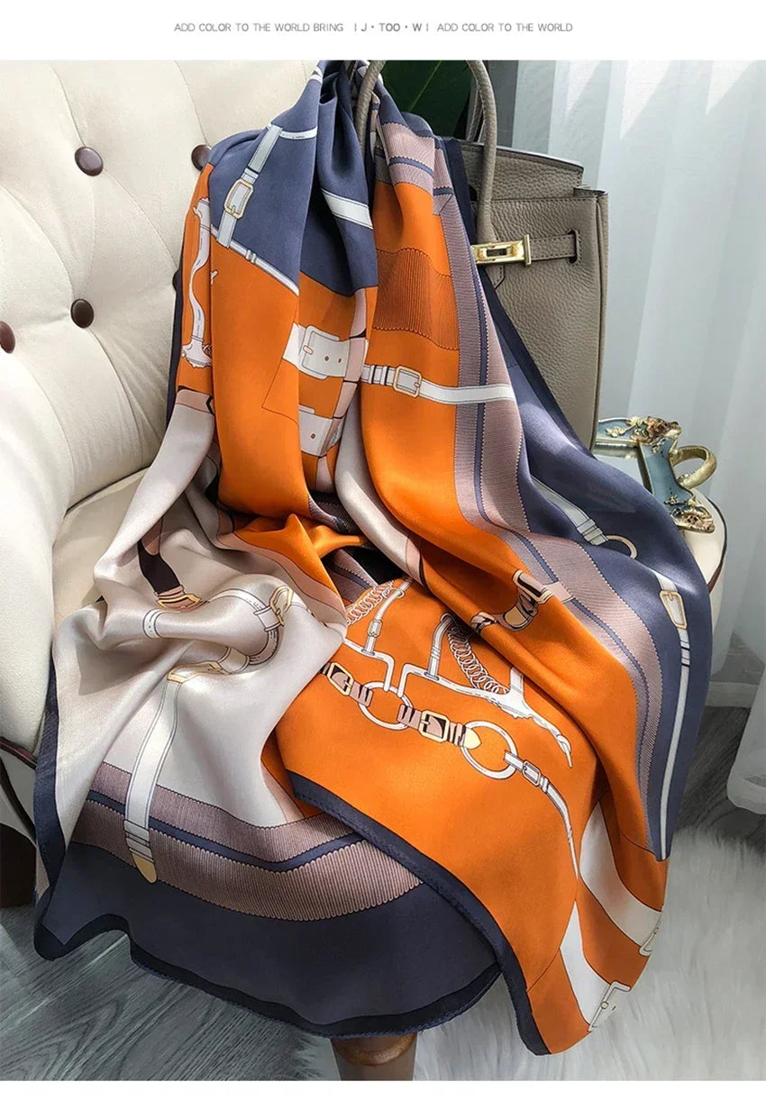 Luxury Printed Pure Silk Scarf – Long Designer Wrap & Shawl for Women