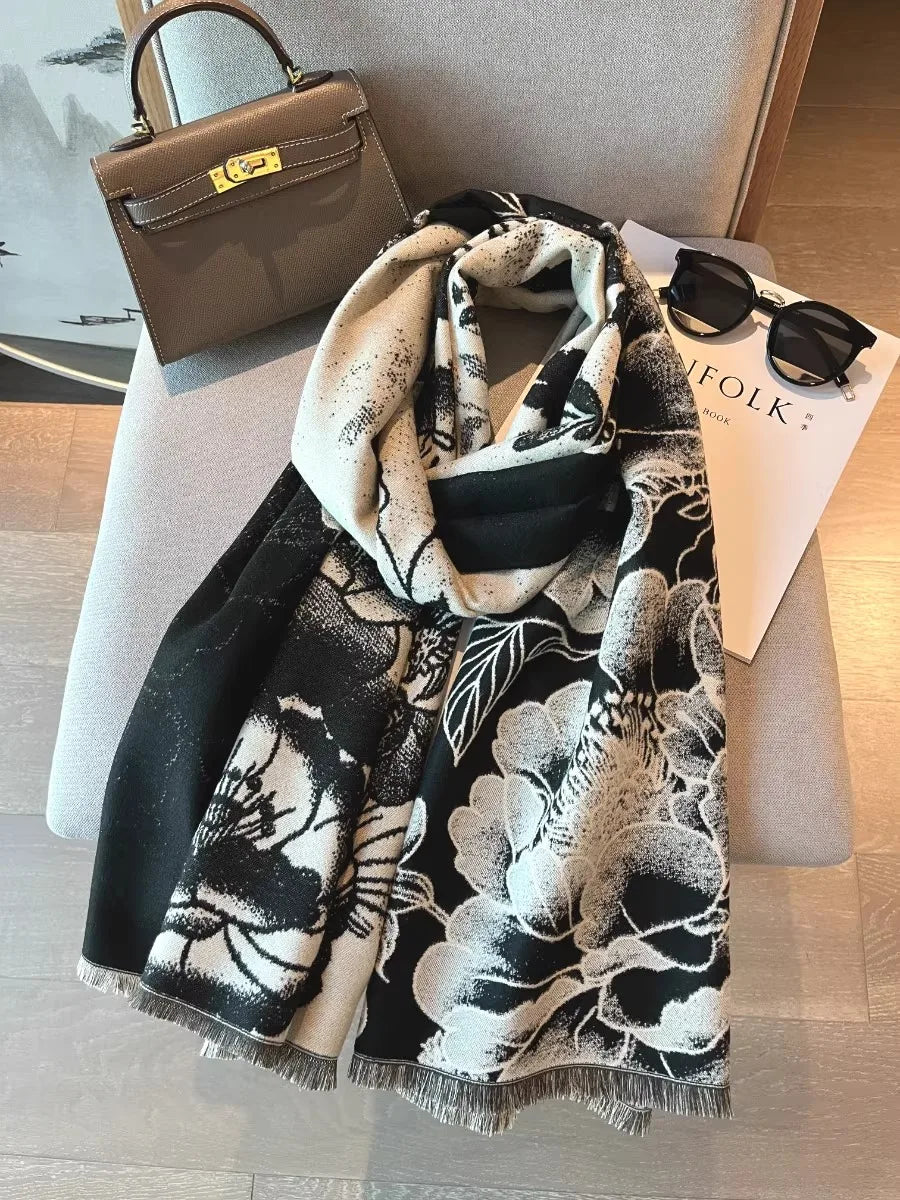 Versatile Floral Peony Shawl – Winter Warm Scarf & Summer Wrap Cape
