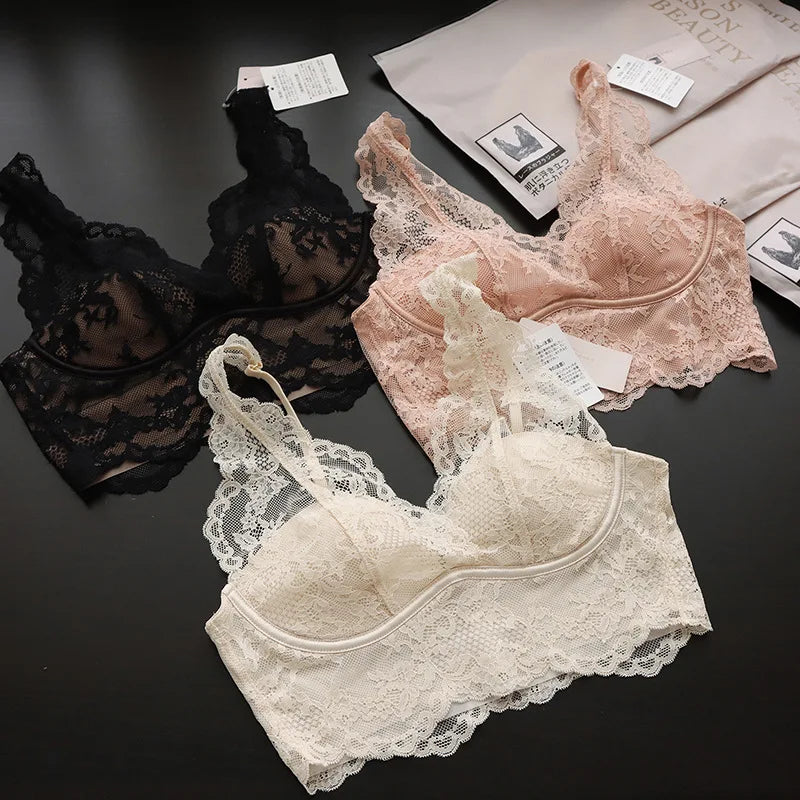 Women’s Sexy Lace Bralette – Beauty Back Crop Top with Thin Lace Vest Style