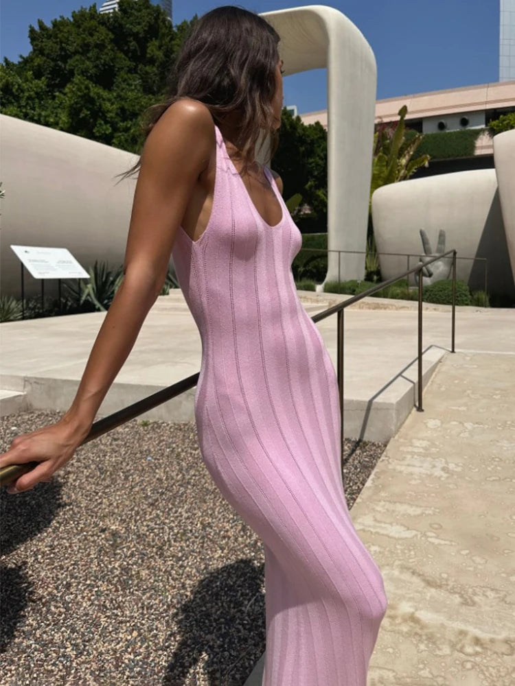 Effortless Glam: Knit Suspender Maxi Dress for Summer