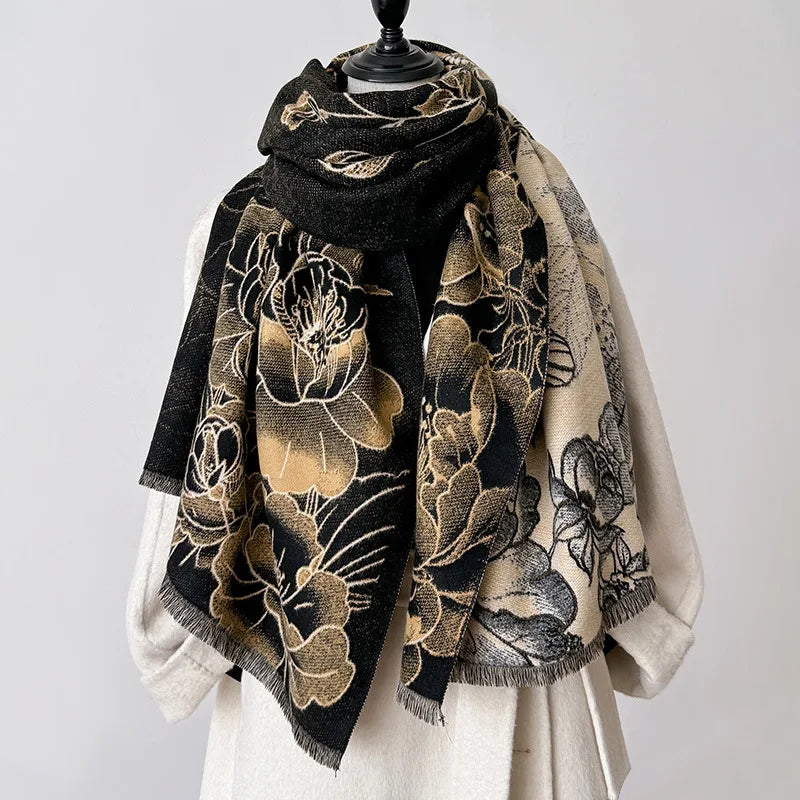 Versatile Floral Peony Shawl – Winter Warm Scarf & Summer Wrap Cape