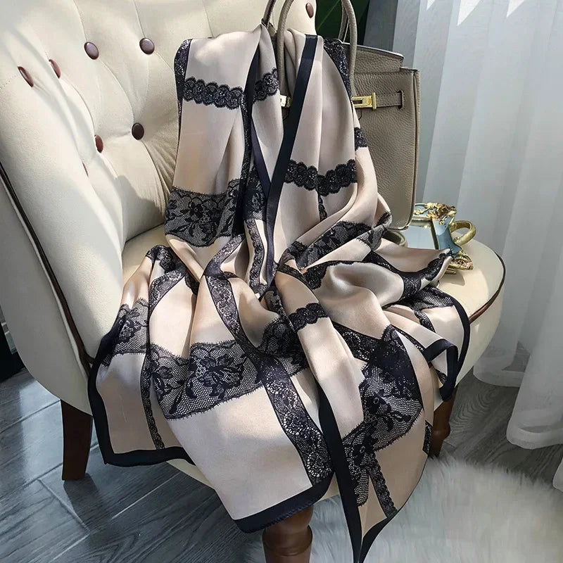 Luxury Printed Pure Silk Scarf – Long Designer Wrap & Shawl for Women