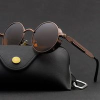 Vintage Steampunk Round Sunglasses – Unisex Metal Frame UV400 Designer-Inspired Retro Shades
