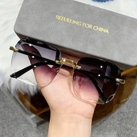 Luxury Square Rimless Sunglasses – Unisex Designer UV400 Red-Tinted Shades for Summer Style