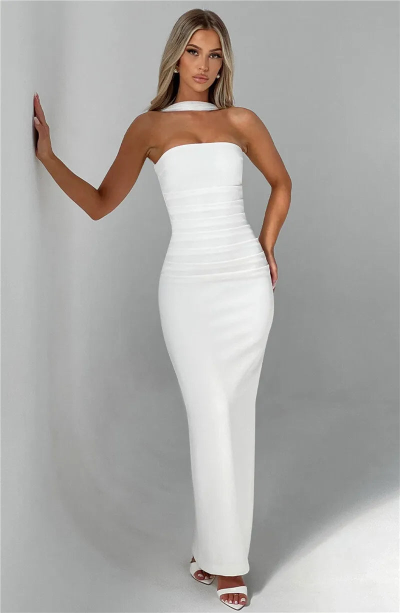Sexy Strapless Scarf-Neck Maxi Dress for Women – Night Out Essential
