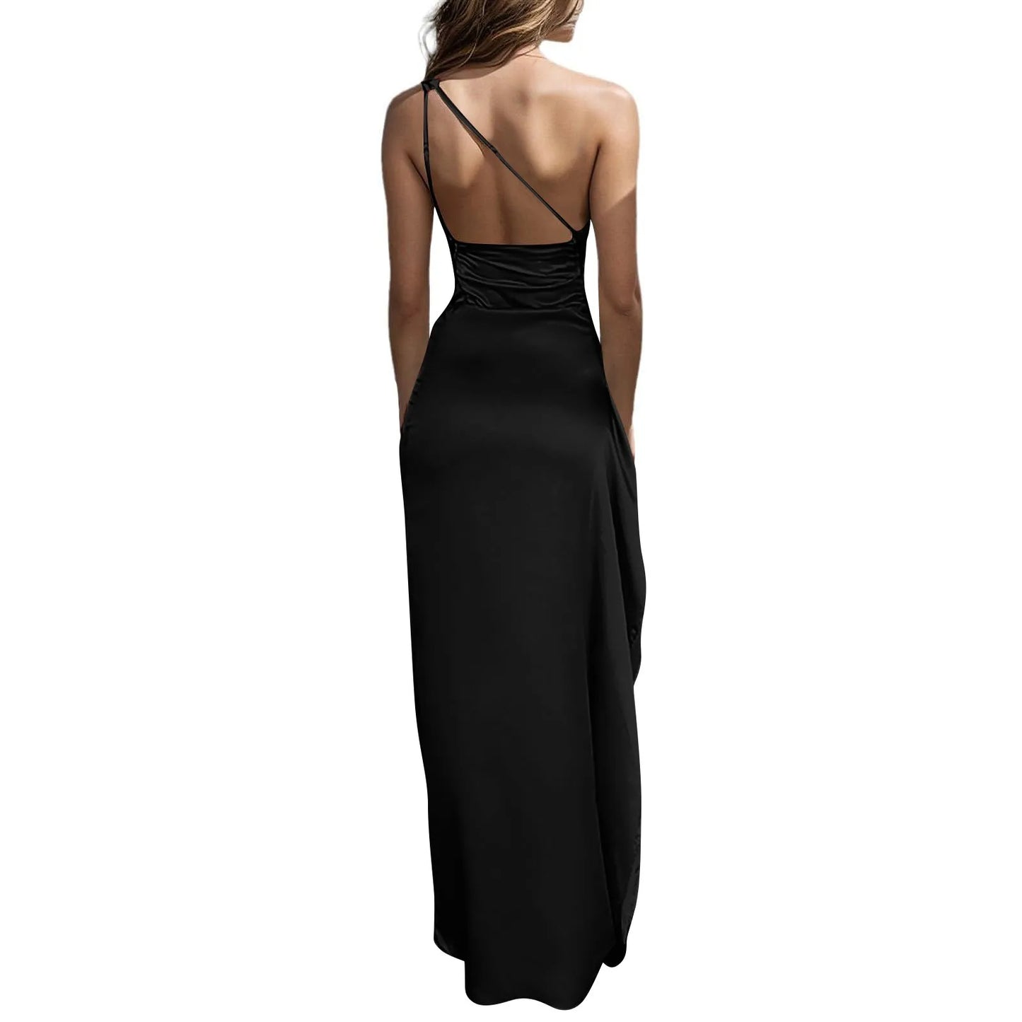Satin Backless Party Dress – One Shoulder Slim Fit Cocktail & Wedding Guest Gown