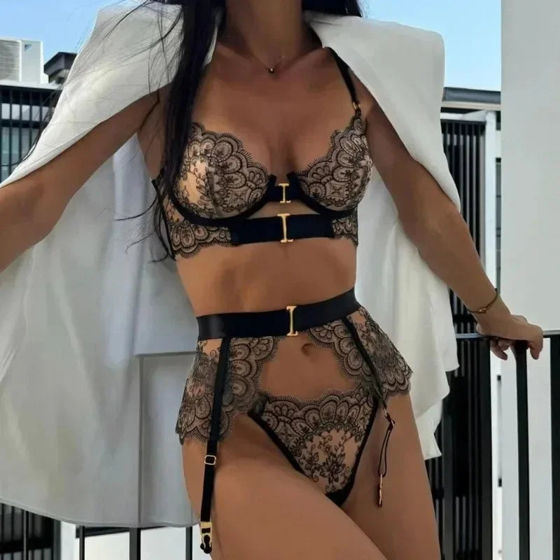 Romantic Transparent Lingerie Set – Toucheart Bra & G-String Underwear for Women