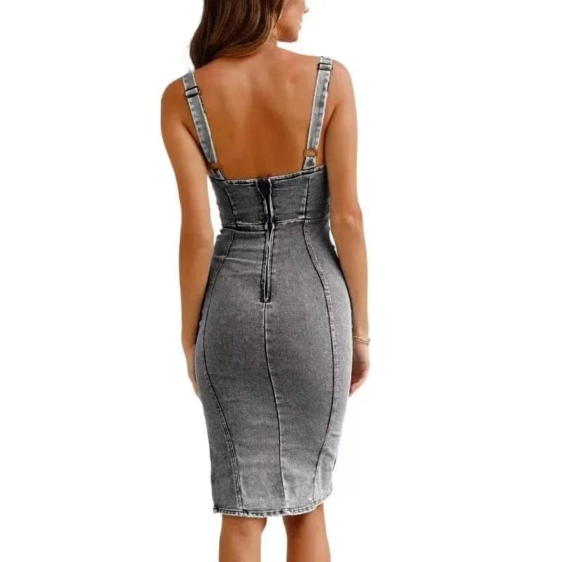 Trendy Sleeveless Distressed Denim Dress – Urban Streetwear Vibes 2023