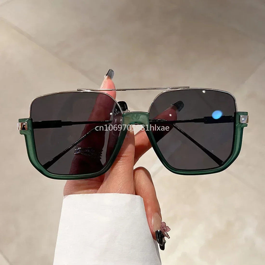 Vintage Big Square Sunglasses – Unisex Half-Metal Frame UV400 Fashion Shades