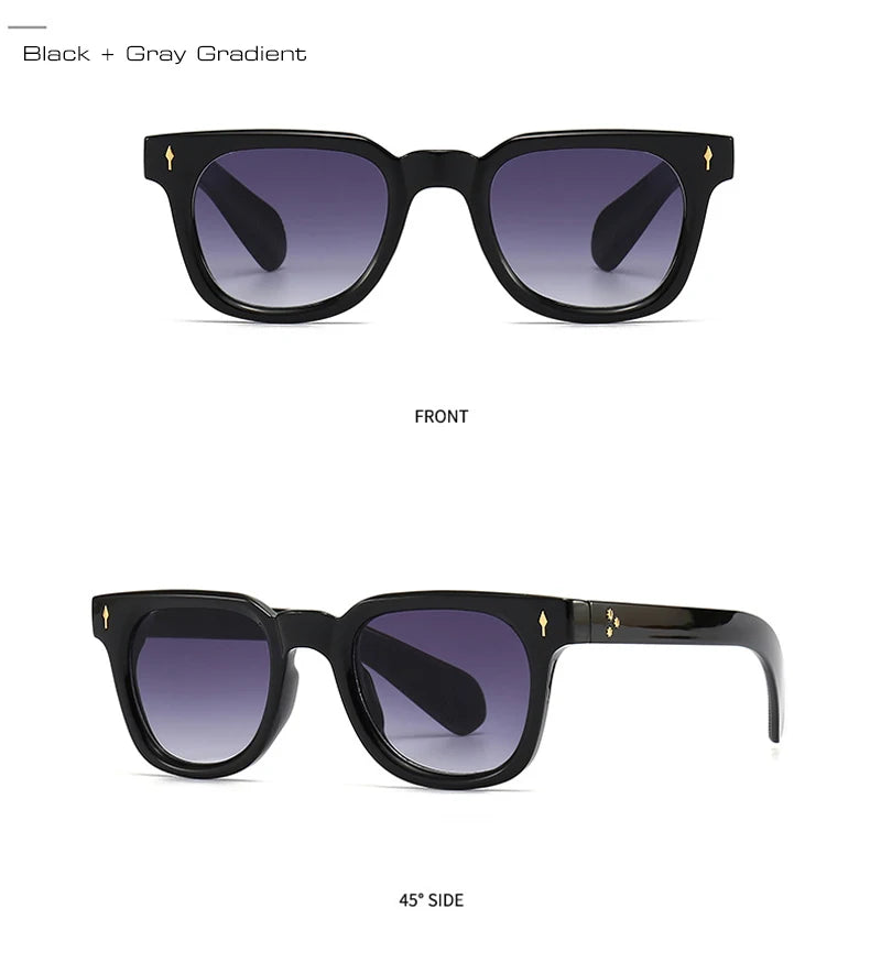 SHAUNA Unisex Retro Rivet Sunglasses – Square Frame Green UV400 Protection