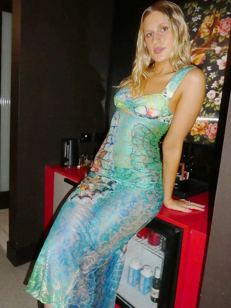 Dulzura Lace Print Cut Out Maxi Dress – Sexy Y2K Street Style