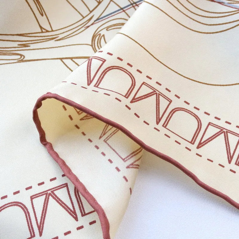 Elegant 90CM Natural Silk Bandana – Horse Design Head & Bag Scarf for Women