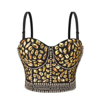 Women’s Luxury Bustier Crop Top – Rhinestone Beaded Push Up Bralette for Club & Rave