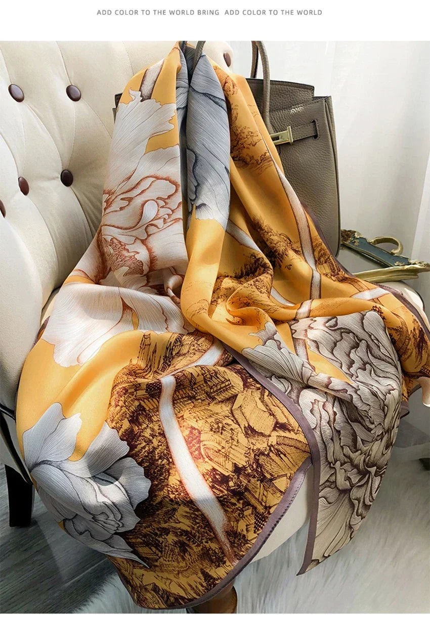 Luxury Printed Pure Silk Scarf – Long Designer Wrap & Shawl for Women