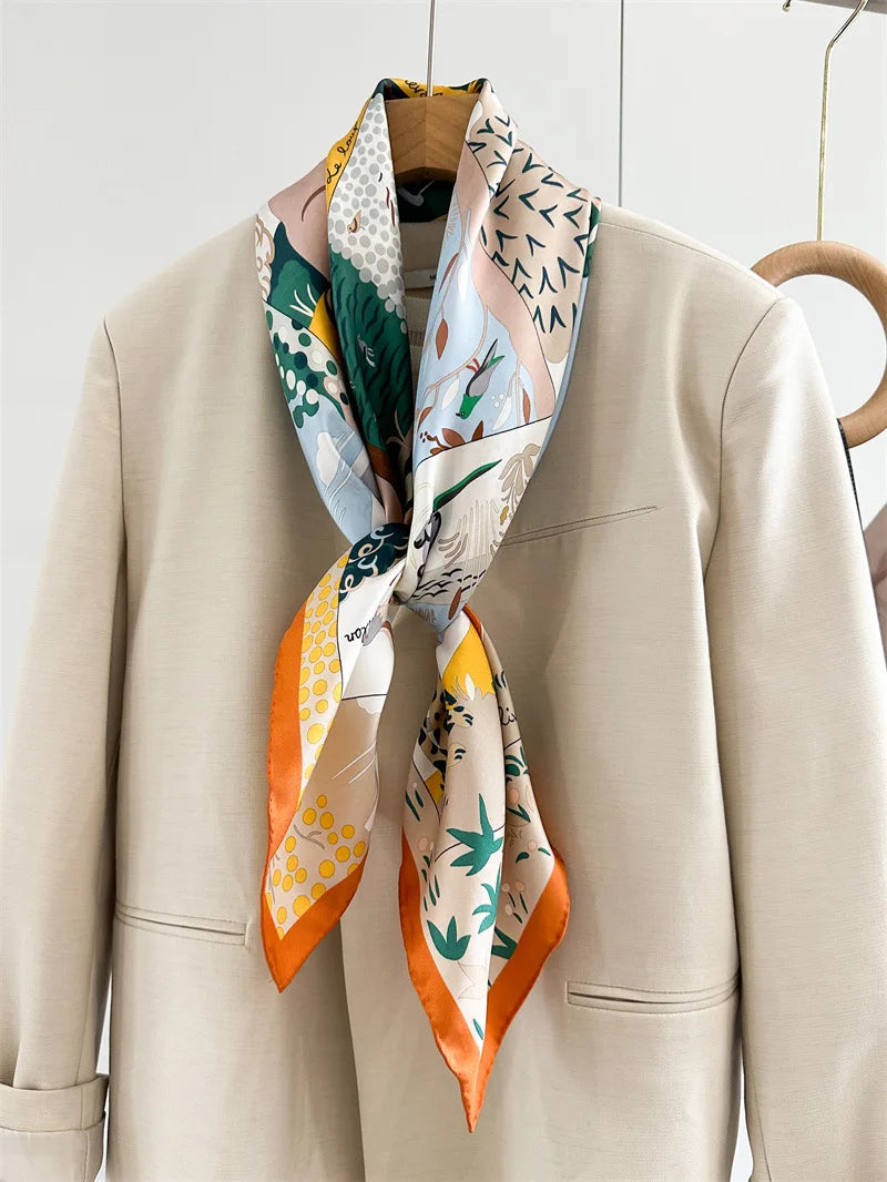 Luxury Silk Twill Scarf 90 – Hand-Rolled Designer Mulberry Silk for Women