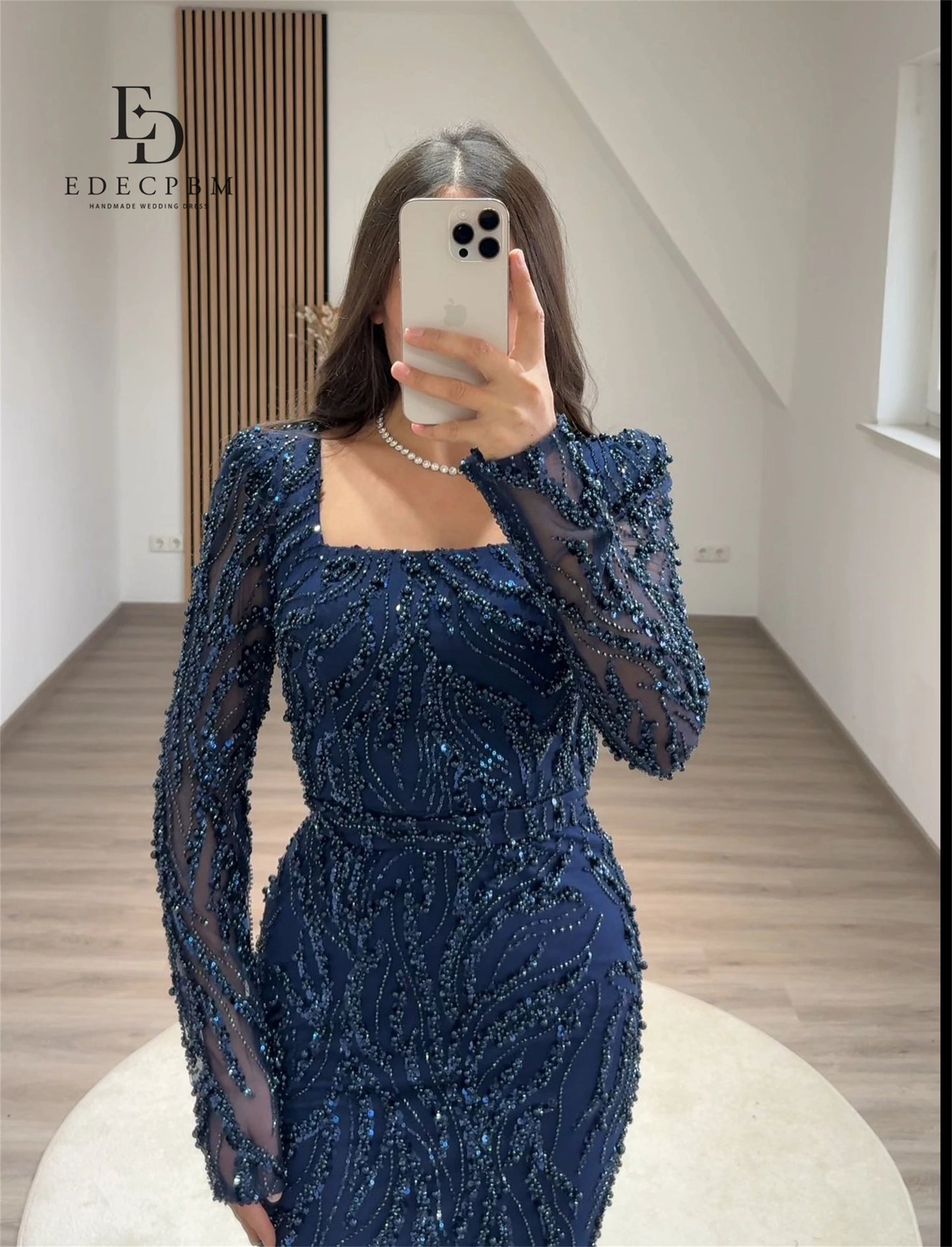 Luxury 2025 Navy Blue Evening Dress – Beaded Lace Mermaid Fit