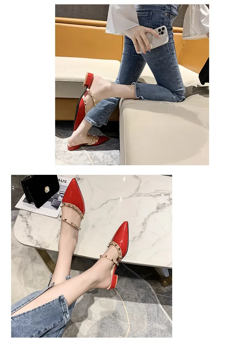 2025 Fashion Rivet Slippers for Women – Stylish Outdoor Low-Heel Casual Footwear