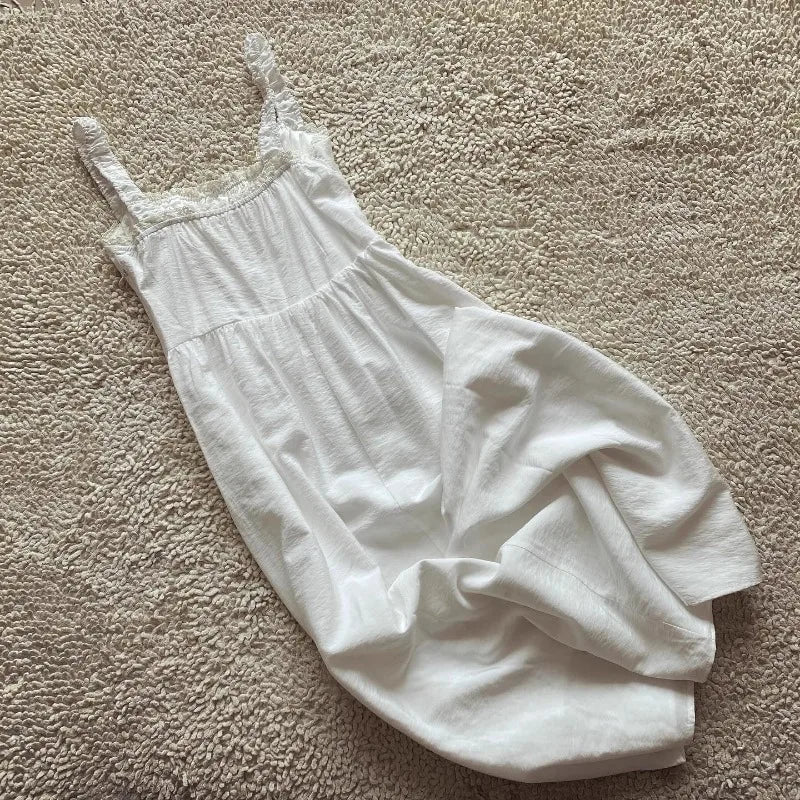 Boho-Inspired White Corset Midi Dress – Lace-Up Elegance for Summer Days