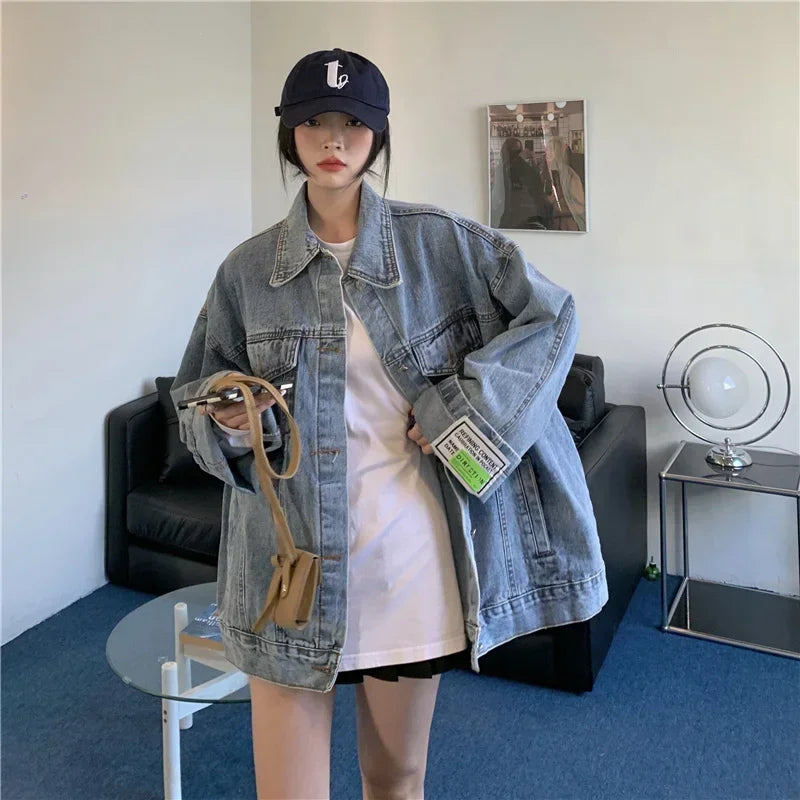 Women's Oversized Denim Jacket – Korean Fashion Button Down Streetwear