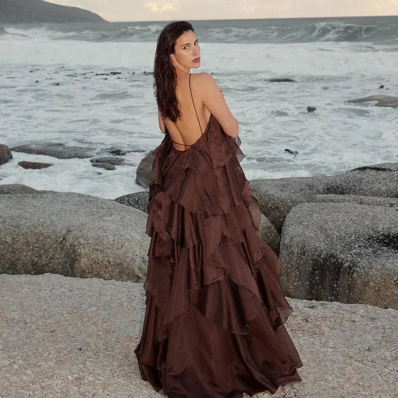 Women’s Sleeveless Pleated Tube Dress – 3D Flower Draped Evening Party Dress
