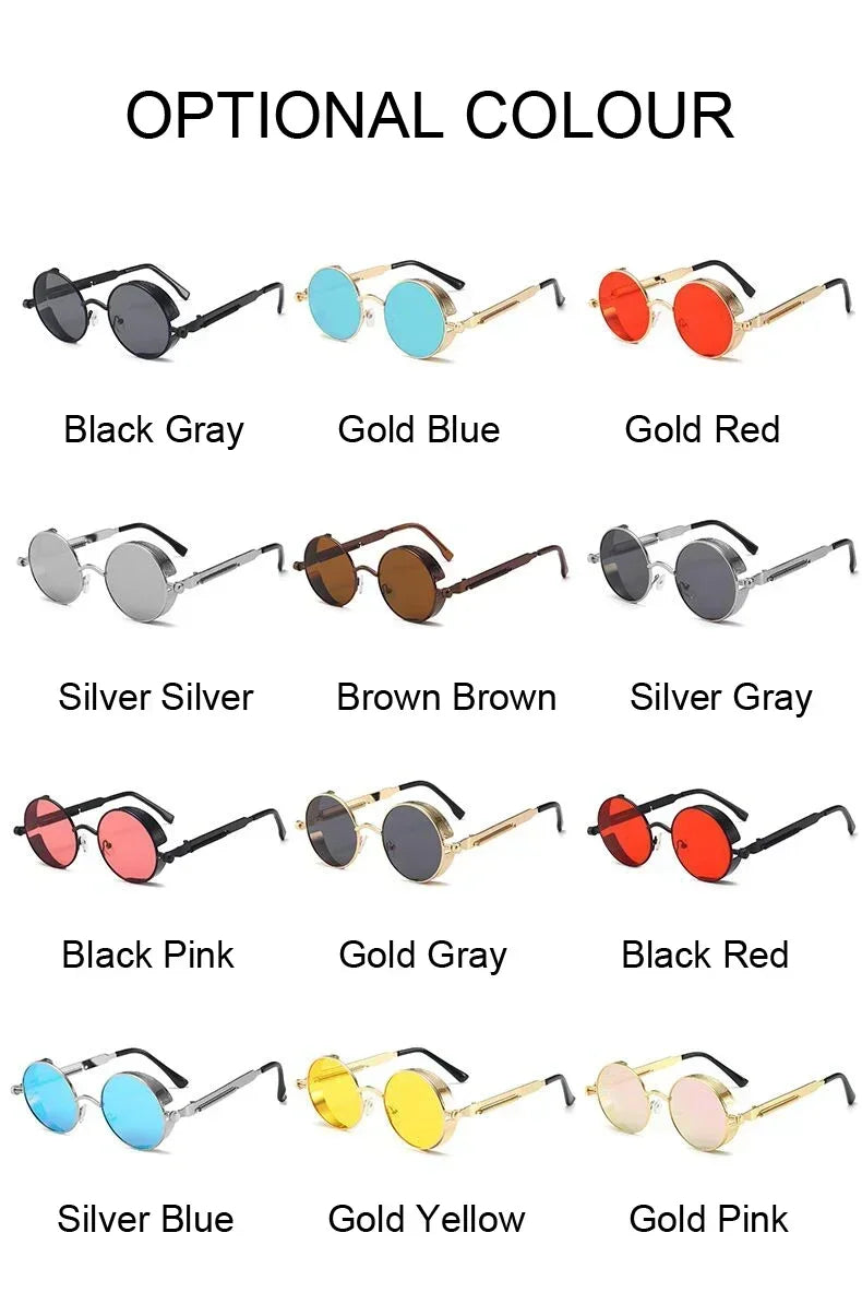 Vintage Steampunk Round Sunglasses – Unisex Metal Frame UV400 Designer-Inspired Retro Shades