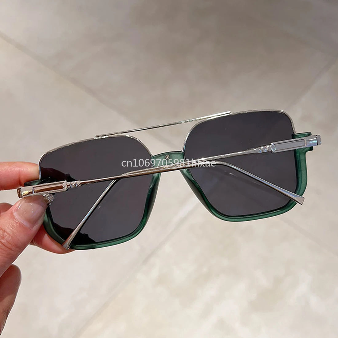 Vintage Big Square Sunglasses – Unisex Half-Metal Frame UV400 Fashion Shades