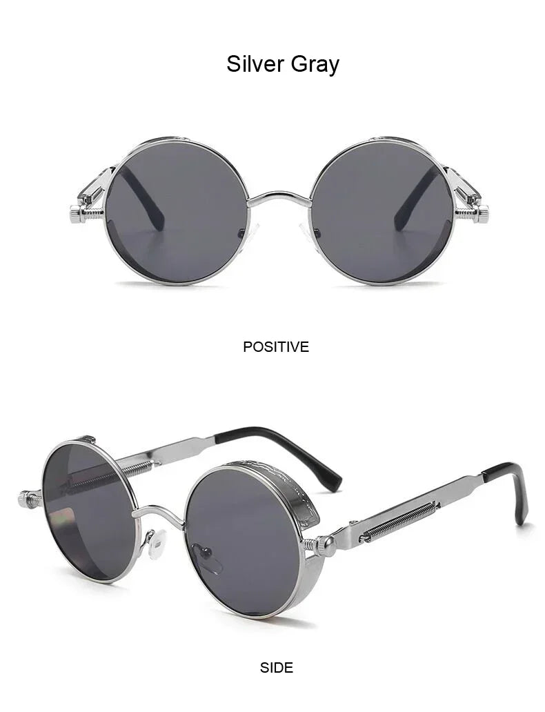 Vintage Steampunk Round Sunglasses – Unisex Metal Frame UV400 Designer-Inspired Retro Shades