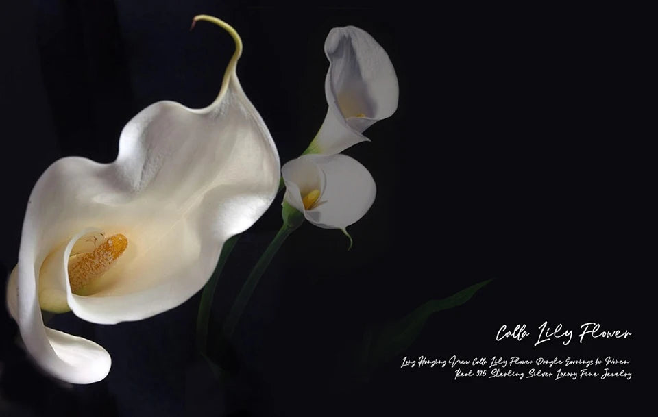 Elegant Calla Lily Earrings – Long Hanging 18K Gold & Silver Floral Jewelry