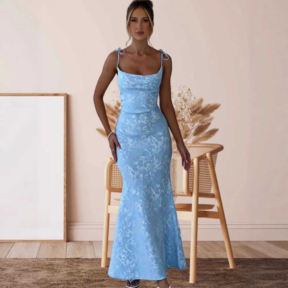 Elegant Bodycon Party Dress – White Jacquard Backless Maxi Dress by NIDANSSI