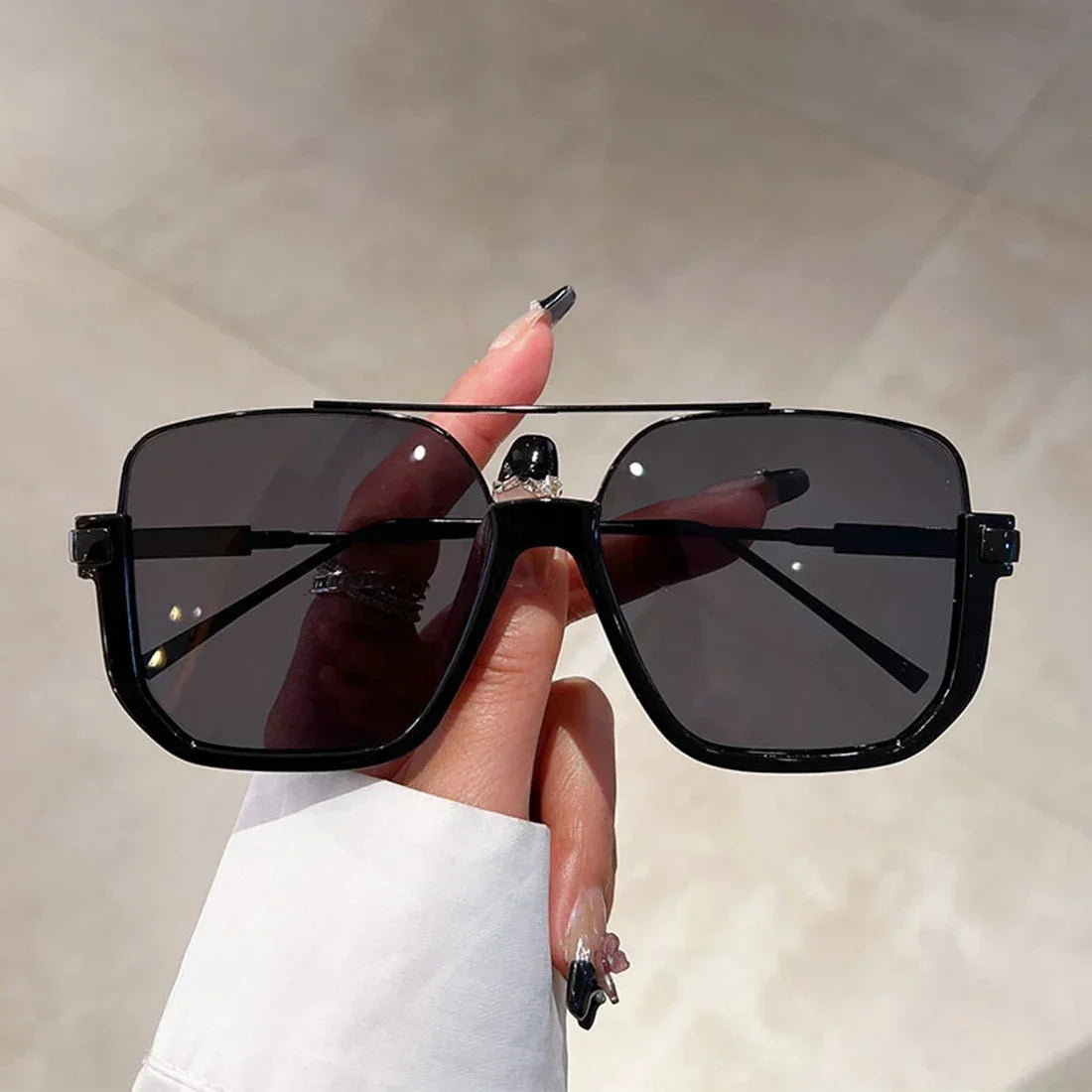 Vintage Big Square Sunglasses – Unisex Half-Metal Frame UV400 Fashion Shades