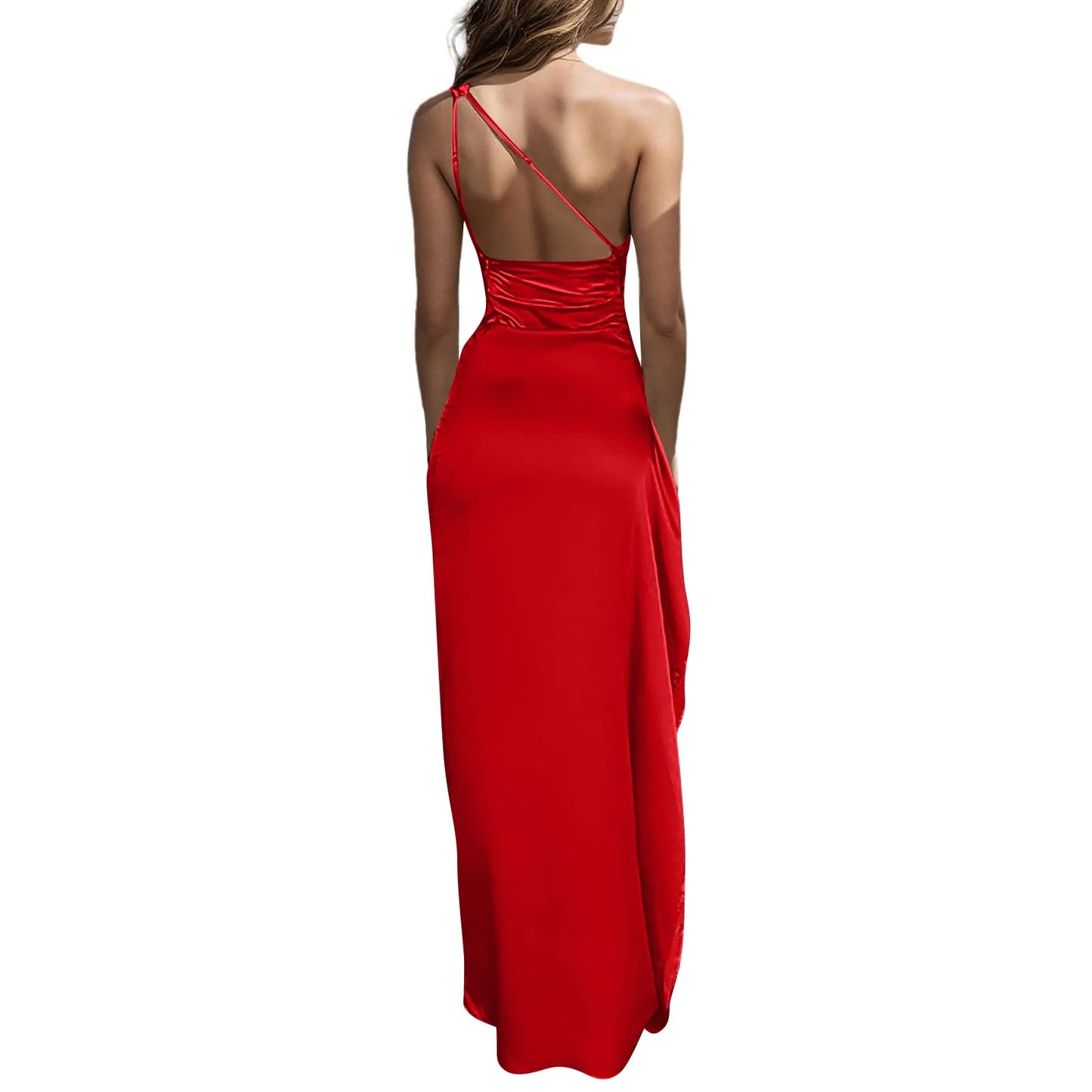 Satin Backless Party Dress – One Shoulder Slim Fit Cocktail & Wedding Guest Gown