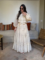 Elegant Hollow Out Floral Maxi Dress with Lantern Sleeves