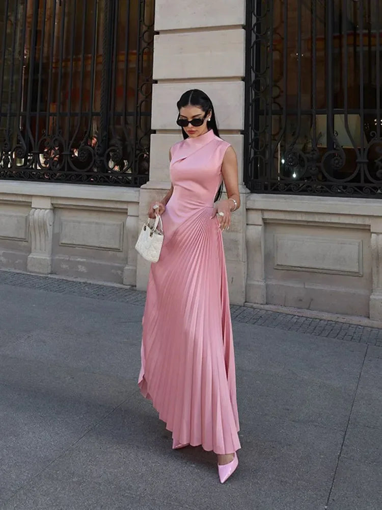 Grace in Motion – Pleated Wrap Waist Maxi Dress
