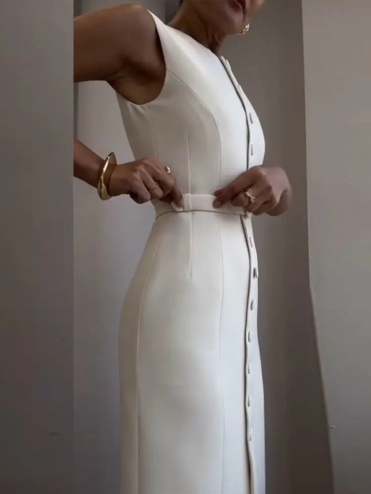 Elegant 2025 Belted Tank Dress – Slim Fit Sleeveless Street Style